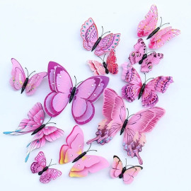 Autocollant Mural Papillon 3D aux Ailles à Double couche couleur Rose Pale