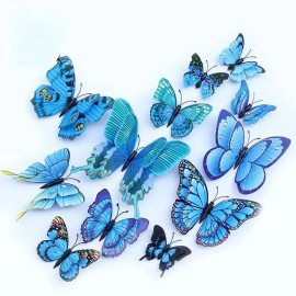 Autocollant Mural Papillon 3D aux Ailles à Double couche couleur Bleu