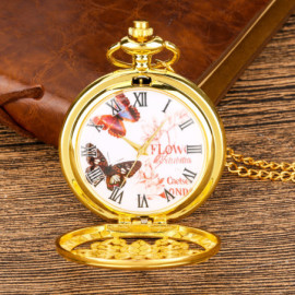 Montre de Poche Rétro à Quartz Papillon - 38 cm de longueur de chaîne