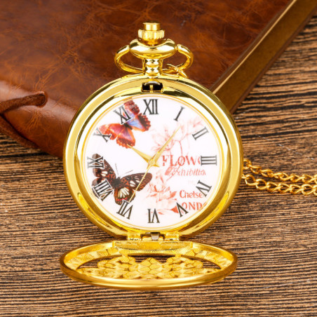 Montre de Poche Rétro à Quartz Papillon - 38 cm de longueur de chaîne