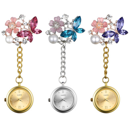 Montre de Poche pour Infirmières à Quartz avec pendentif papillon en cristal avec 3 couleurs au choix