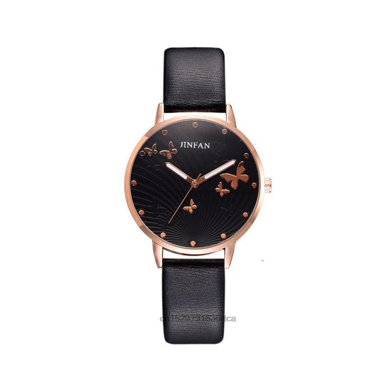Montres-bracelet Papillon en Cuir pour femmes Noir
