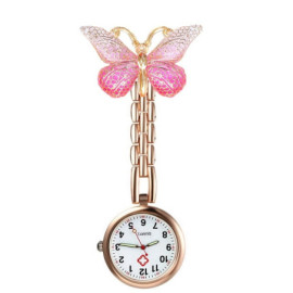 Montre d'infirmière Papillon en Résine colorée couleur Rose