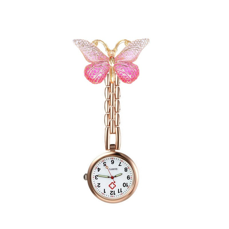 Montre d'infirmière Papillon en Résine colorée couleur Rose