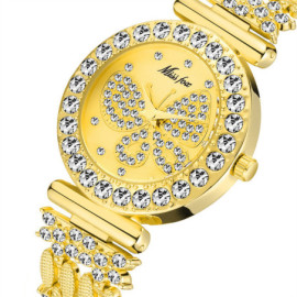 Montres Papillon Strass à Quartz étanche pour femmes en acier inoxydable couleur or