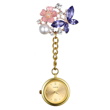 Montre de Poche pour Infirmières à Quartz avec pendentif papillon en cristal couleur violet