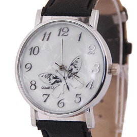 Détails de la Montre Papillon élégant à Quartz avec bracelet en cuir pour femmes
