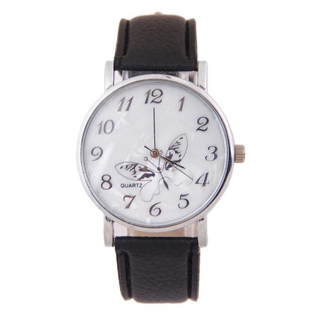 Montre Papillon élégant à Quartz avec bracelet en cuir pour femmes  couleur noir