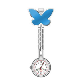 Montre de poche pour infirmière à Quartz avec Grand Papillon couleur Bleu