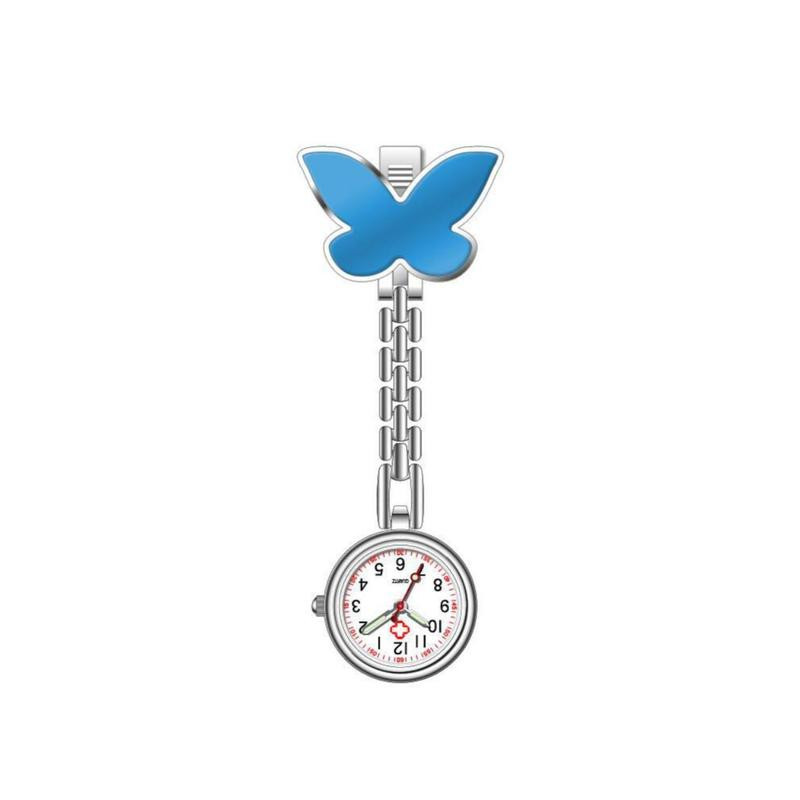 Montre de poche pour infirmière à Quartz avec Grand Papillon couleur Bleu