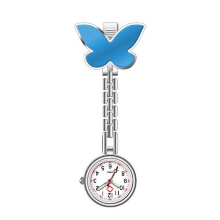 Montre de poche pour infirmière à Quartz avec Grand Papillon couleur Bleu