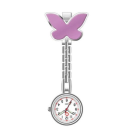 Montre de poche pour infirmière à Quartz avec Grand Papillon couleur violet