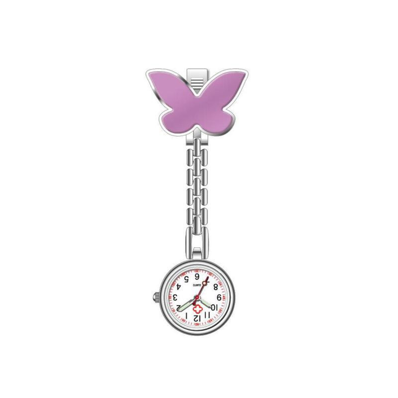 Montre de poche pour infirmière à Quartz avec Grand Papillon couleur violet