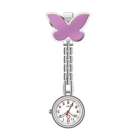 Montre de poche pour infirmière à Quartz avec Grand Papillon couleur violet