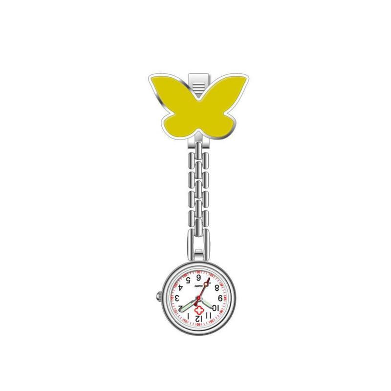 Montre de poche pour infirmière à Quartz avec Grand Papillon couleur Jaune