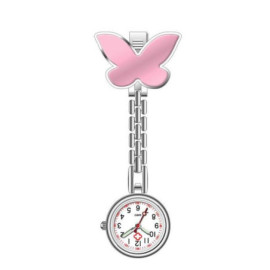 Montre de poche pour infirmière à Quartz avec Grand Papillon couleur Rose pâle