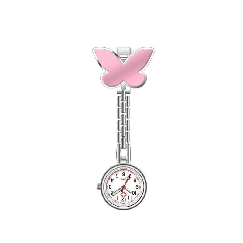 Montre de poche pour infirmière à Quartz avec Grand Papillon couleur Rose pâle
