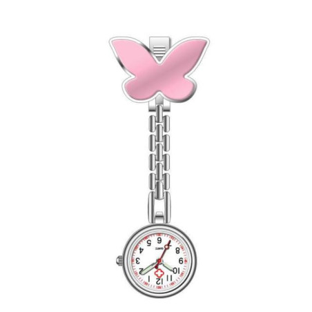Montre de poche pour infirmière à Quartz avec Grand Papillon couleur Rose pâle