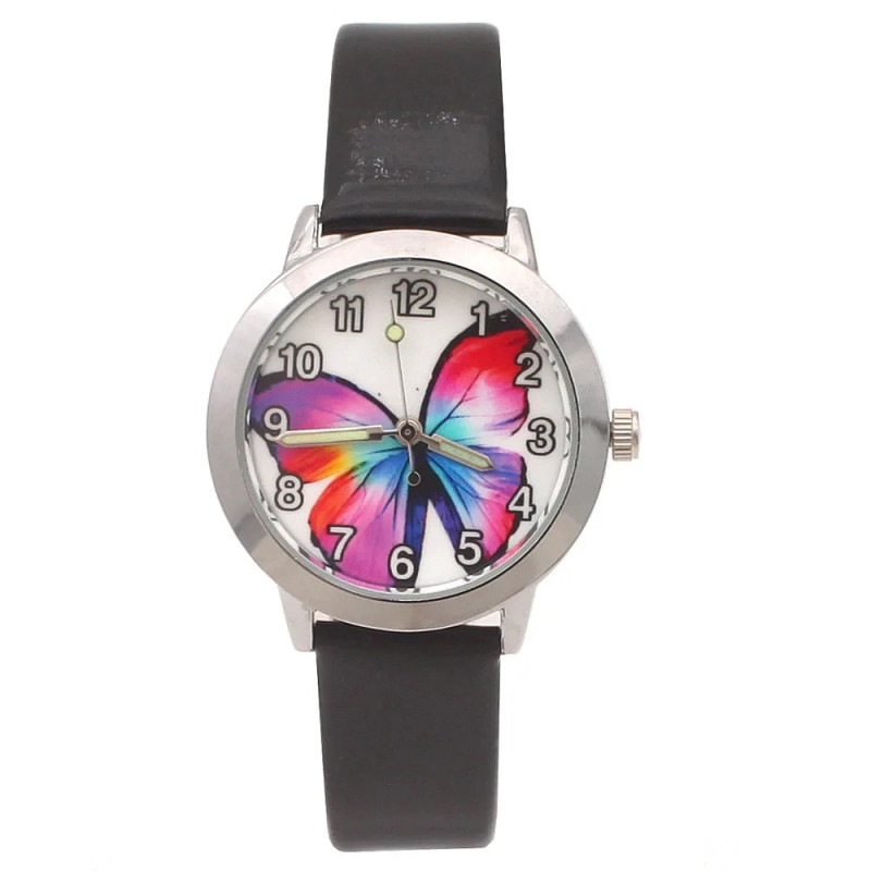 Montre Papillon Grand Papillon Multicolore pour enfants couleur noir