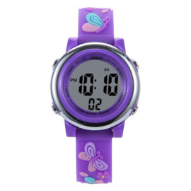 Montre de Sport électroqniue Papillon pour Enfant avec Bracelet en Silicone Souple couleur Violet