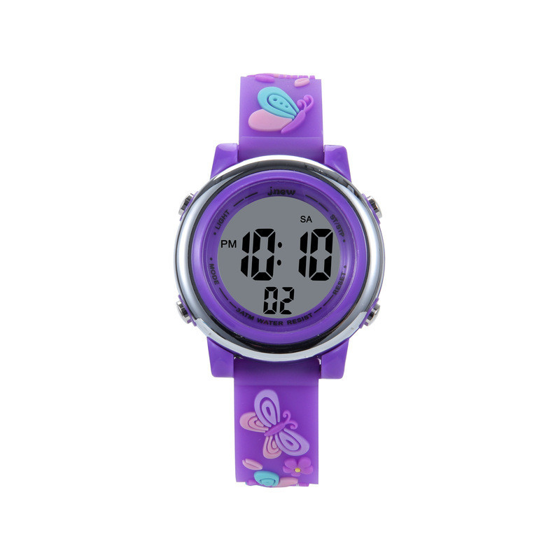Montre de Sport électroqniue Papillon pour Enfant avec Bracelet en Silicone Souple couleur Violet