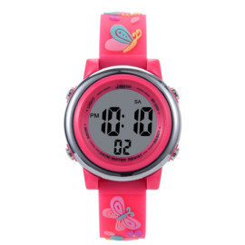 Montre de Sport électroqniue Papillon pour Enfant avec Bracelet en Silicone Souple couleur Rouge