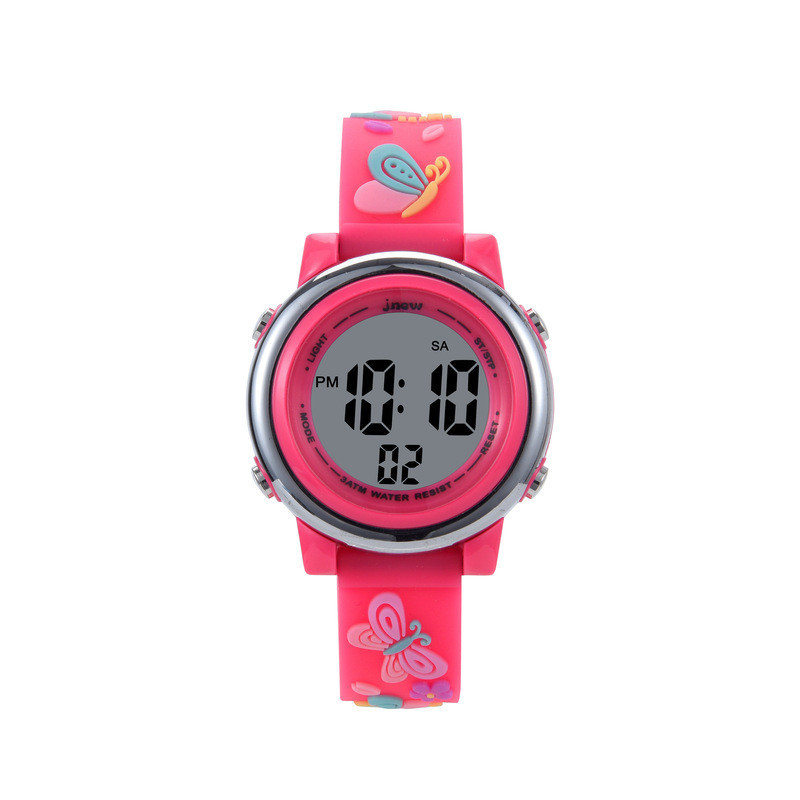 Montre de Sport électroqniue Papillon pour Enfant avec Bracelet en Silicone Souple couleur Rouge
