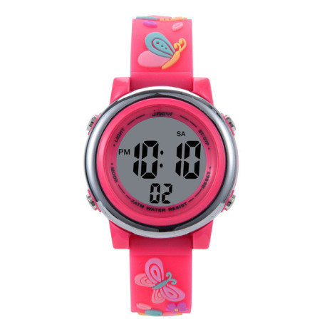 Montre de Sport électroqniue Papillon pour Enfant avec Bracelet en Silicone Souple couleur Rouge