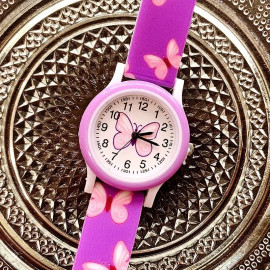 Montre Papillon Violet à quartz en Silicone imprimé Violet