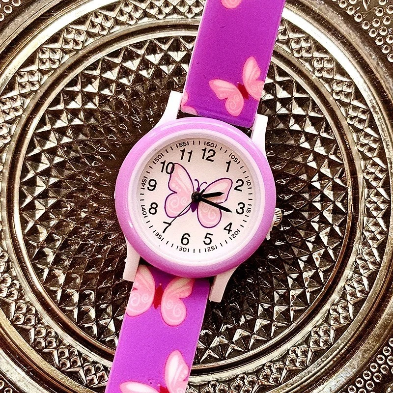 Montre Papillon Violet à quartz en Silicone imprimé Violet