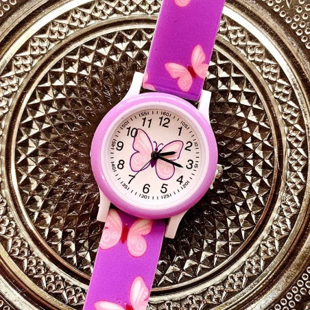 Montre Papillon Violet à quartz en Silicone imprimé Violet