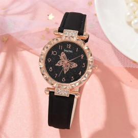 Montre-bracelet à quartz Crystal Pearl Butterfly couleur Noir
