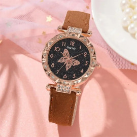 Montre-bracelet à quartz Crystal Pearl Butterfly couleur Brun