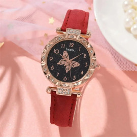 Montre-bracelet à quartz Crystal Pearl Butterfly couleur Rouge