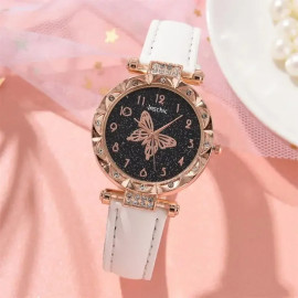 Montre-bracelet à quartz Crystal Pearl Butterfly couleur Blanc