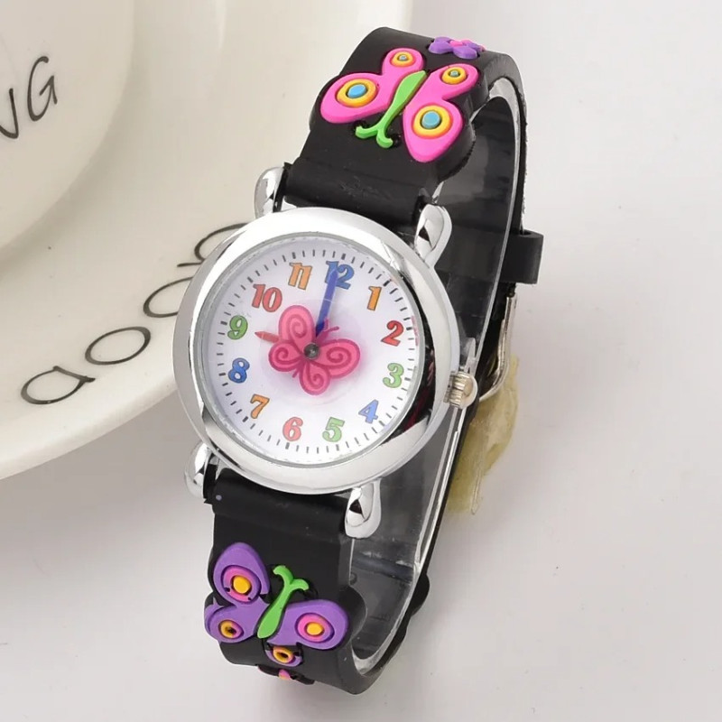 Montre à Quartz Papillon pour enfant couleur noir