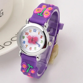 Montre à Quartz Papillon pour enfant couleur violet