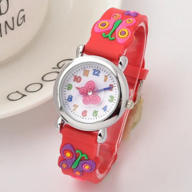 Montre à Quartz Papillon pour enfant couleur rouge