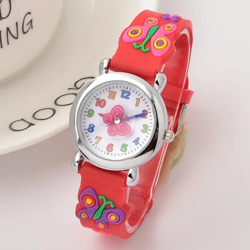 Montre à Quartz Papillon pour enfant couleur rouge