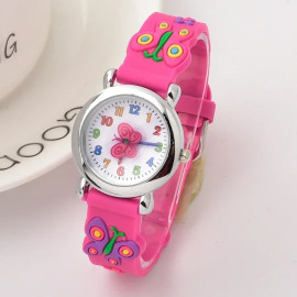 Montre à Quartz Papillon pour enfant couleur rose