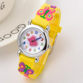 Montre à Quartz Papillon pour enfant couleur jaune
