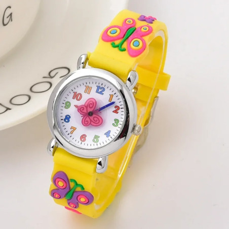 Montre à Quartz Papillon pour enfant couleur jaune
