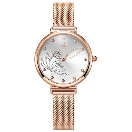 Montre Bracelet Grand Papillon à Quartz en acier inoxydable pour femmes couleur argent