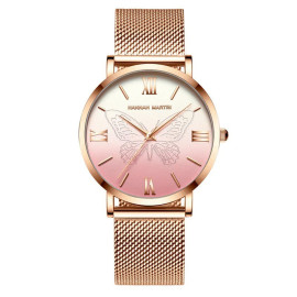 Montre Papillon pour Femme à Quartz Ailes de Papillon 3D couleur rose