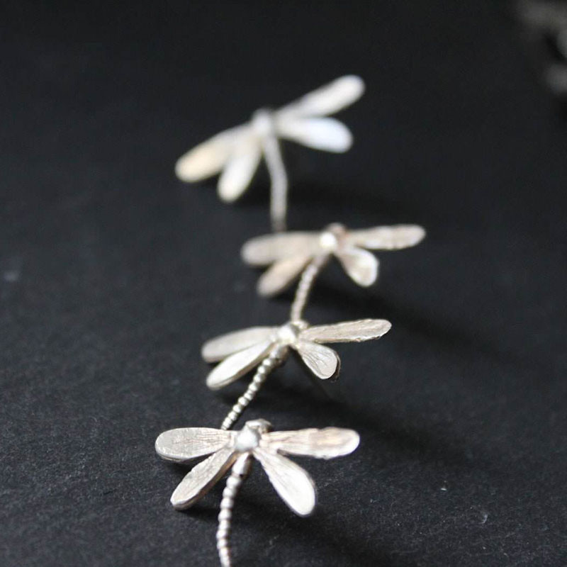 Magnifiques Petites Boucles d'oreilles Libéllule Vintage couleur Argent