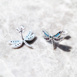 Boucles d'oreilles Libéllule en Argent Sterling 925 avec Strass Colorés en Zircon Multicolor