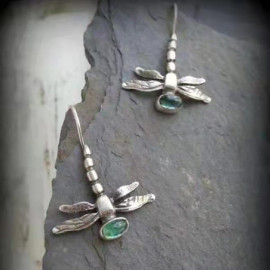 Boucles d'oreilles Libéllule Argentées Vintage Vert