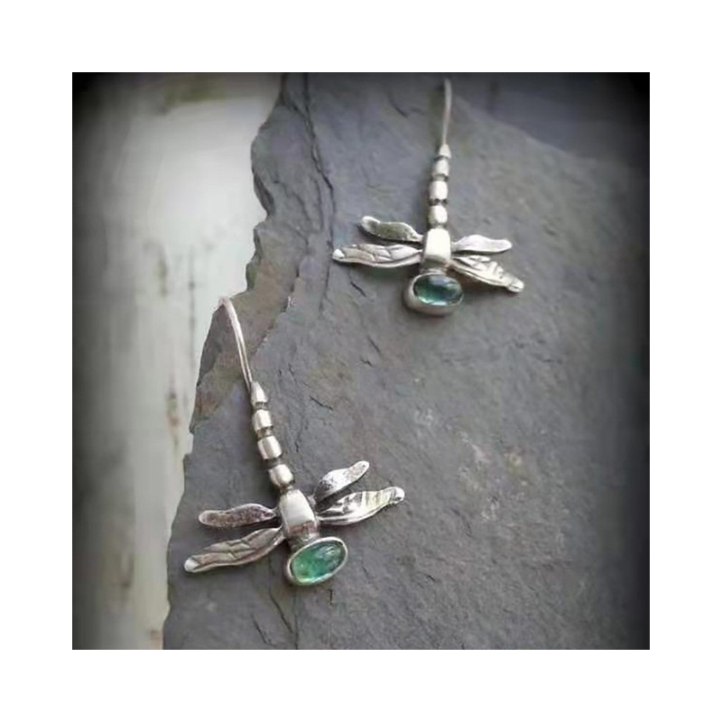 Boucles d'oreilles Libéllule Argentées Vintage Vert