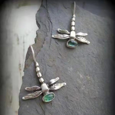 Boucles d'oreilles Libéllule Argentées Vintage Vert