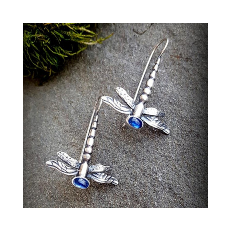 Boucles d'oreilles Libéllule Argentées Vintage Bleu